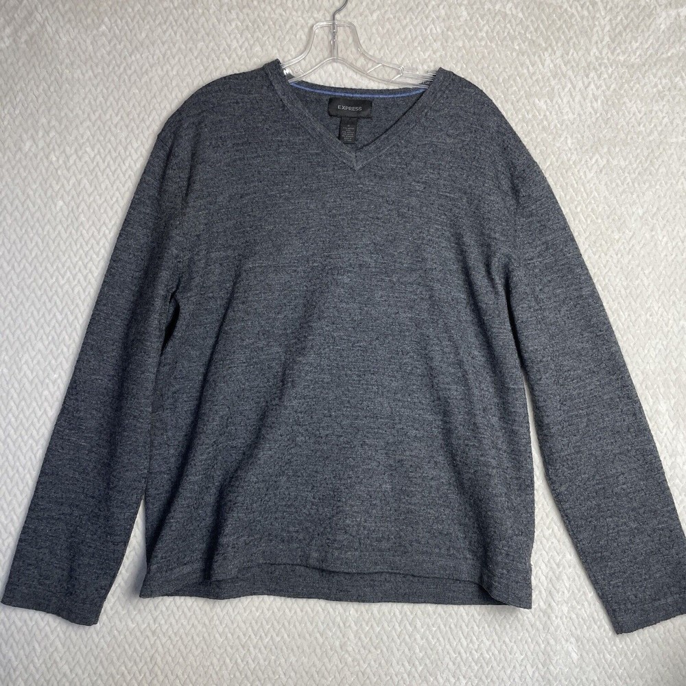 Express Merino Blend Wool Gray V-Neck Long Sleeves Sweater Size XL